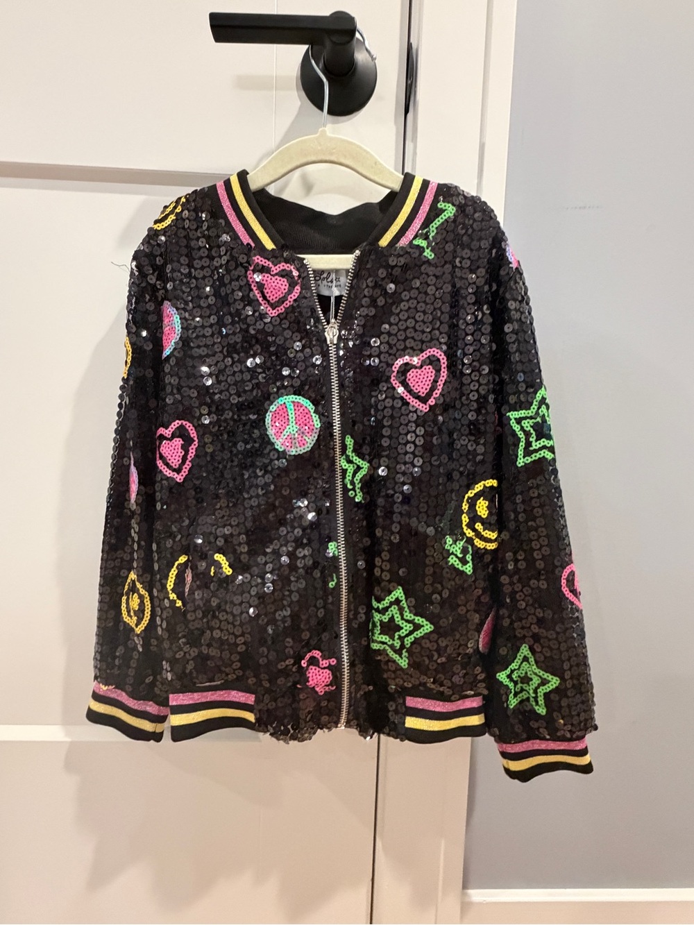 Lola and the Boys Peace and Love Sequin Bomber